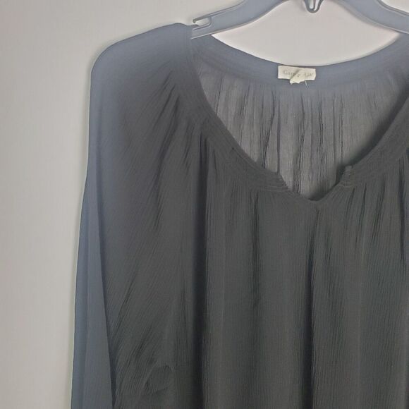Garnet Hill Black Silk Sheer Textured Blouse Size XL - Picture 4 of 8